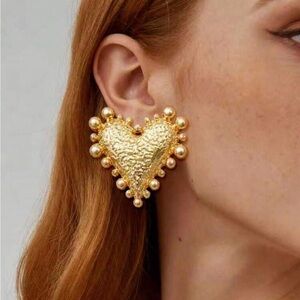 Gold Heart Statement Earrings